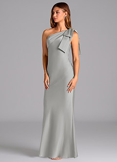 Azazie Yuanna Bridesmaid Dresses Silver Mermaid One Shoulder Stretch Satin Dress image4