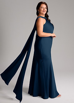 Azazie Kinsley Bridesmaid Dresses Dark Navy Mermaid Side Slit Stretch Satin Dress image10