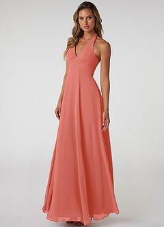 Azazie Tessie Bridesmaid Dresses Salmon Pink A-Line V-Neck Pleated Chiffon Dress image3