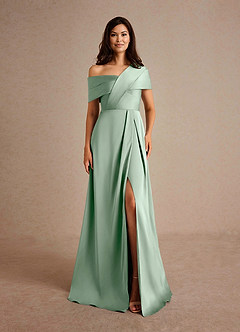 Azazie Milton Mother of the Bride Dresses Agave A-Line Pleated Stretch Satin Dress image7