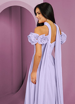 Barbie ♥ Azazie Robes de demoiselle d'honneur Robe Trapèze Convertible en Mousseline de soie Épaule décolletée Lilas image7