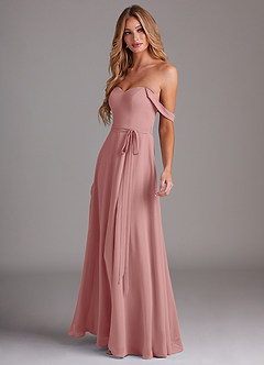 Azazie Aaron Bridesmaid Dresses Dusty Rose A-Line Off the Shoulder Chiffon Convertible Dress image5