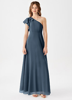 Azazie Arabella Junior Linia A Marszczony Szyfon Długość podłogi Młodsza druhna Sukienka image3