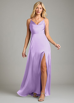 Azazie Sarella Bridesmaid Dresses Lilac A-Line Pleated Stretch Satin Dress image6