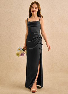 Azazie Bundt Girls Formal Flower Girl Klänningar Klä A-Line i Stretch Satin Plisserad image5