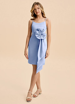 Azazie Nellie Junior Ice A-Line Bow Matte Satin Dress image1