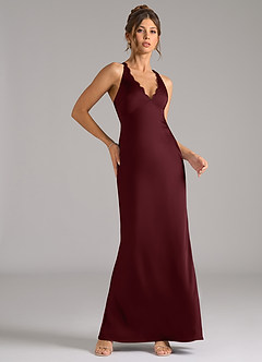 Azazie Tianna Bridesmaid Dresses Cabernet A-Line Stretch Satin Dress image5