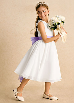 Azazie Dani Flower Girl Dresses Ivory Lilac A-Line Bow Chiffon Dress image3