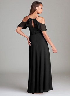 Azazie Dakota Bridesmaid Dresses Black A-Line Off the Shoulder Mesh Dress image4