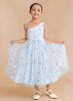 Azazie Ivilia Blumenmädchenkleider A-Linie One-Shoulder Tüll Kleid Himmelblau image1