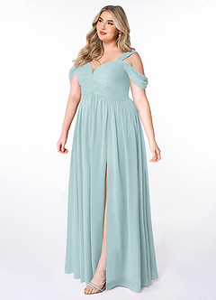 Azazie Lianne Brautjungfernkleider A-Linie Schulterfrei Chiffon Kleid Nebel image9