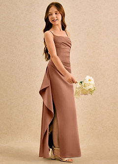Azazie Cannoli Girls Formal Blumenmädchenkleider A-Linie Plissee Stretch-Satin Kleid Bronzer image5