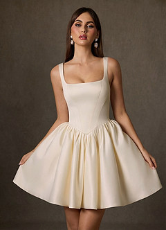 Azazie Saverina Vestidos de novia Vestido de Champán de Satén de Corte en A con Con bolsillos image5