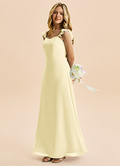Azazie Mavie Junior Abito A-Line in Chiffon Increspato Sorbetto Al Limone image3