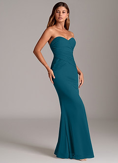 Azazie Katelyn Bridesmaid Dresses Ink Blue Sheath Strapless Mesh Convertible Dress image4