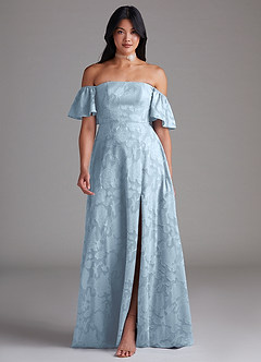 Azazie Sue Brautjungfernkleider Wandelbar A-Linie Schulterfrei Blumen-Burnout Kleid Himmelblau image1