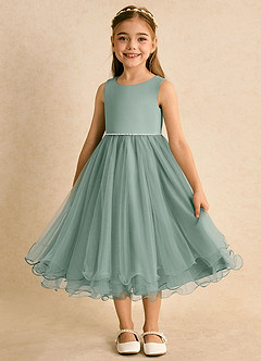 Azazie Lass Flower Girl Klänningar Klä A-Line i Tyll Rosett image5