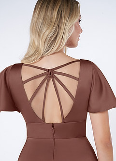 Azazie Lani Bridesmaid Dresses Espresso A-Line Flounce Sleeve Stretch Satin Dress image5