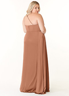 Azazie Maron Bridesmaid Dresses Bronzer A-Line One Shoulder Stretch Satin Dress image9