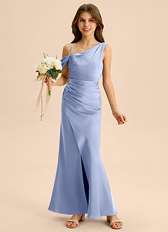 Azazie Madelyn Junior Abito Tubino in Raso Elasticizzato a Spalla Scoperta Ghiaccio image1