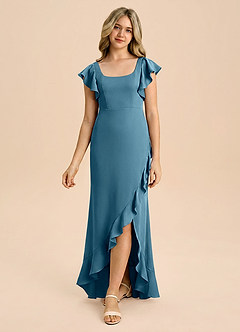 Azazie Demi Junior Bermuda Mermaid Bow Stretch Satin Dress image3