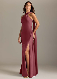 Azazie Kinsley Bridesmaid Dresses Desert Rose Mermaid Side Slit Stretch Satin Dress image3