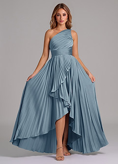 Azazie Lyrica 신부 들러리 드레스 A라인 한쪽 어깨 스트레치 새틴 비대칭 드레스 image6