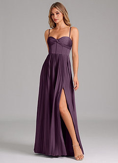 Azazie Akiko Bridesmaid Dresses Plum A-Line Sweetheart Neckline Stretch Satin Dress image4