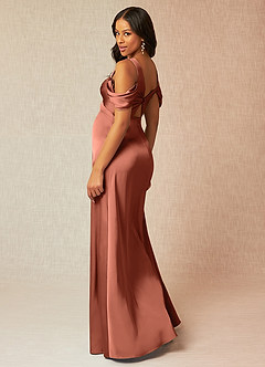 Azazie Rhea Maternity Bridesmaid Dresses A-Line Off-The-Shouler Pleated Stretch Satin Floor-Length Dress image5
