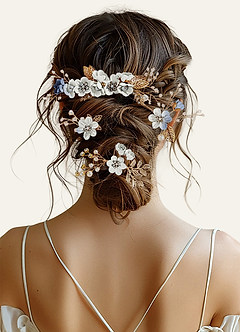 front Zestaw grzebieni do włosów w kolorze niebieskim z motywem kwiatowym