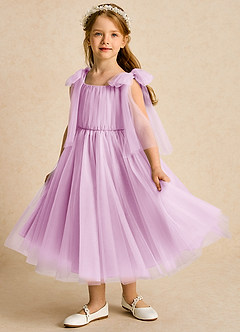 Azazie Dori Robe Demoiselle D'honneur Fillette Robe Trapèze en Tulle Rayé Rose Bonbon image5
