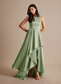 Azazie Niles Mother of the Bride Dresses Dusty Sage A-Line Trains Stretch Satin Dress image7