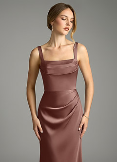 Azazie Alouette Bridesmaid Dresses Espresso Mermaid Pleated Stretch Satin Dress image5