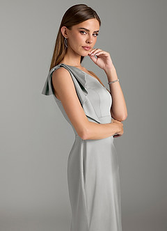 Azazie Rinna Bridesmaid Dresses Silver Mermaid Ruched Stretch Satin Dress image6