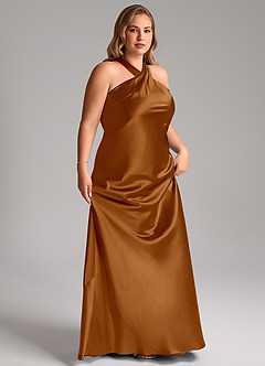 Azazie Doretta Bridesmaid Dresses Copper Mermaid Bow Metallic Satin Dress image11
