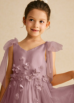 Azazie Minia Flower Girl Dresses Dusty Rose A-Line Bow Matte Satin Dress image4