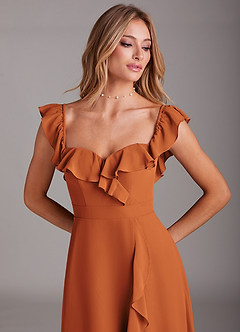 Azazie Lyra Bridesmaid Dresses Cinnamon A-Line Chiffon Convertible Dress image10