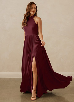 Christian Siriano Bridal for Azazie 1007 Bridesmaid Dresses Cabernet A-Line Pleated Stretch Satin Dress image3