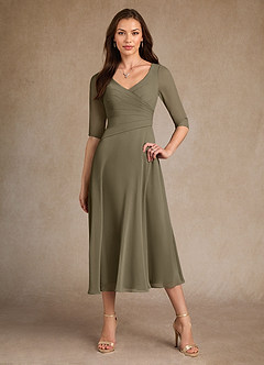 Azazie Durant vestidos de madre de la novia Vestido de Verde Sauce de Gasa de Corte En A con Plisado image4