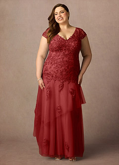Azazie Romy Mother of the Bride Dresses Rust Mermaid V-Neck Sequins Tulle Dress image7