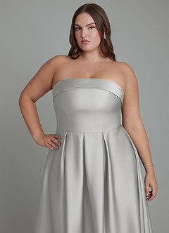 Azazie Lucienne Vestidos de damas de honor Vestido Plata de Satén Elástico de Línea A Convertible con Palabra de honor image13