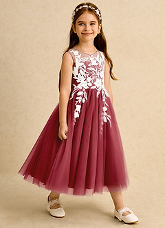 Azazie Sundae Flower Girl Dresses Pomegranate Ball-Gown Lace Dress image4