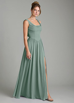 Azazie Novi Bridesmaid Dresses Silver Sage A-Line Pleated Chiffon Dress image3