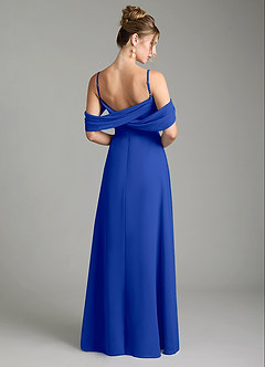 Azazie Mercedes Bridesmaid Dresses Royal Blue A-Line Off the Shoulder Chiffon Dress image6