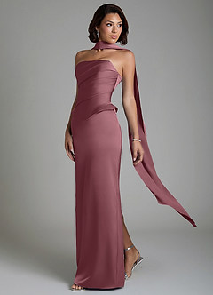 Azazie Harlow Vestidos de damas de honor Vestido Rosa Del Desierto de Satén Elástico de Corte Recto con Corsé image8