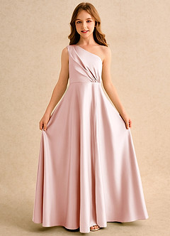 Azazie Puddles Junior Formal Sukienki dla dziewczynek sypiących kwiaty Linia A Jedno ramię Matowy satynowy Długość podłogi Sukienka image5