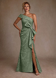 Azazie Hampton Mother of the Bride Dresses Matcha Mermaid One Shoulder Floral Burnout Dress image1