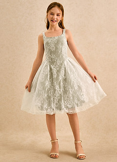 Azazie Cubbie Girls Formal vestidos de niña de las flores Vestido de Musgo Verde de Encaje de Corte en A image4