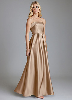 Azazie Lucienne Vestidos de damas de honor Vestido de Gris Pardo de Satén Elástico de Corte en A Convertible con Sin tirantes image4