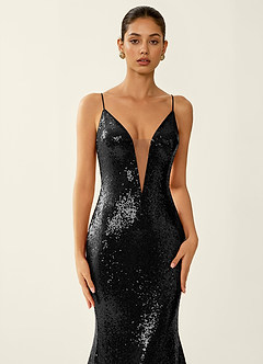 Astraea Black Sparkly V-neck Open Back Mermaid Prom Dress image5